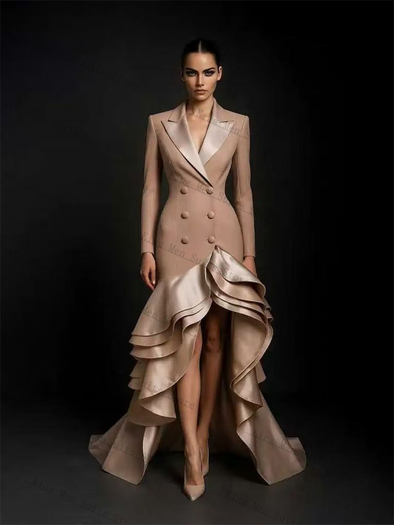 Women'S Formal Wear Tuxedo - Champagne Dameskostuums 1-delige lange blazer Galajurk