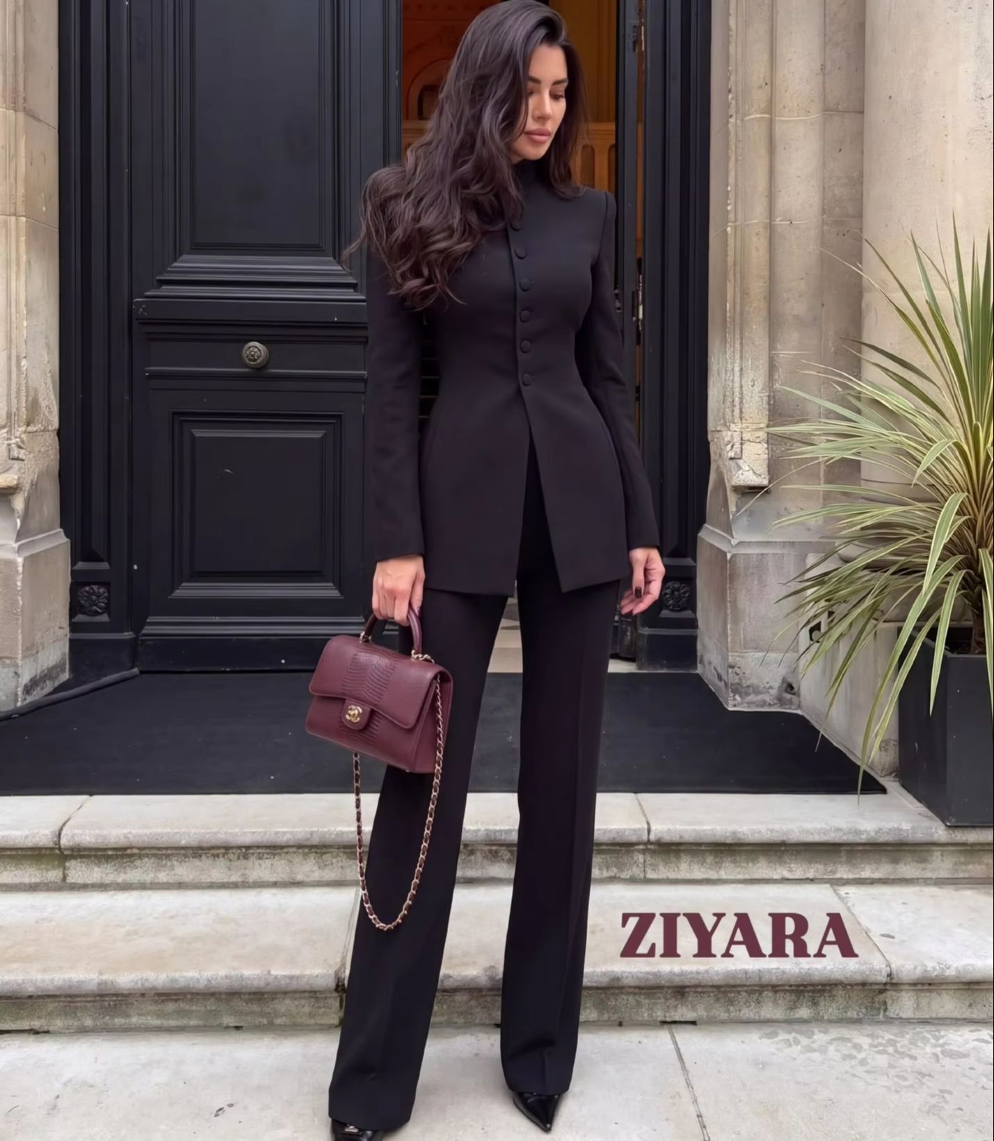 Blazer Set Women Formal - Dames 2-delige pak met mandarijn kraag,