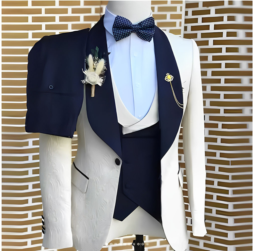 Tailored Coat Wool - Elegante WhiteJacquard Pakken Mannen Voor Bruiloft