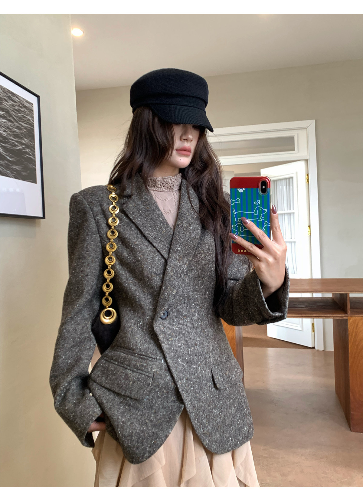 Tailored Coat Wool - 【MAR】Dames vintage intellectuele grijze blazer met