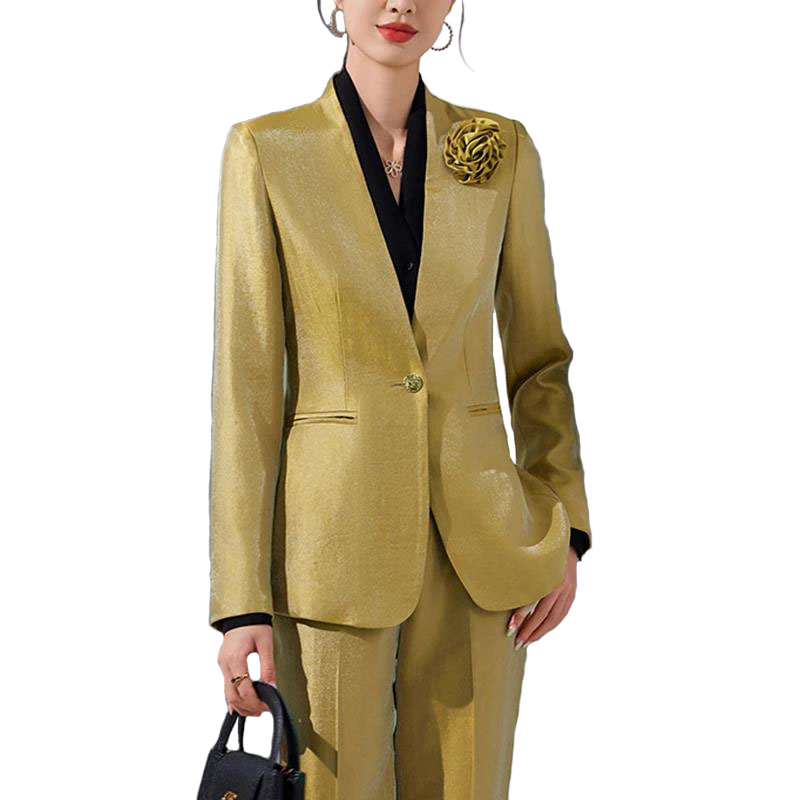 Women Formal Wear Trousers - Vrouwen Blazer Broek Sets Goud Applicaties