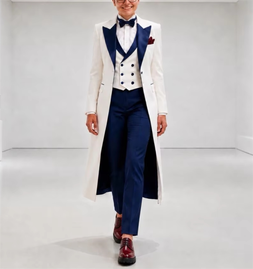 Women'S Formal Wear Suit - Marineblauw-wit damespak, elegant, op maat gemaakt,