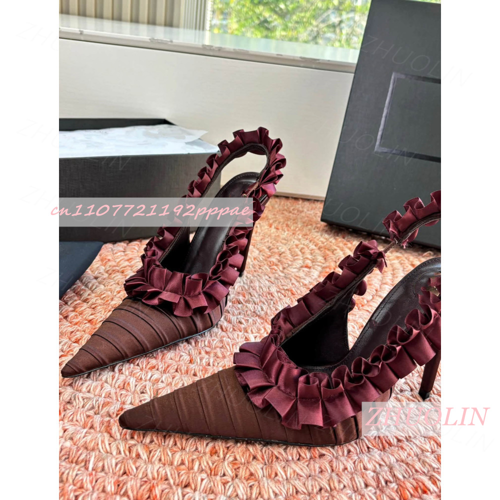Slingback Heel Formal - Slingback hakken bordeaux geplooide satijnen ruche