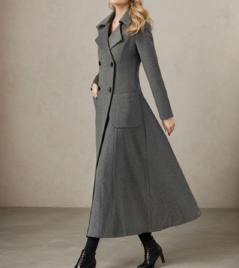 Dames grijze lange jas wol dub - Tailored Coat Wool recensie en prijs