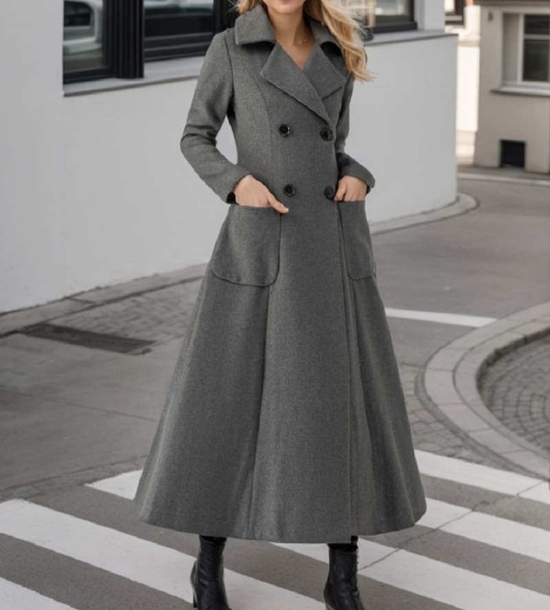 Dames grijze lange jas wol dub - Tailored Coat Wool recensie en prijs