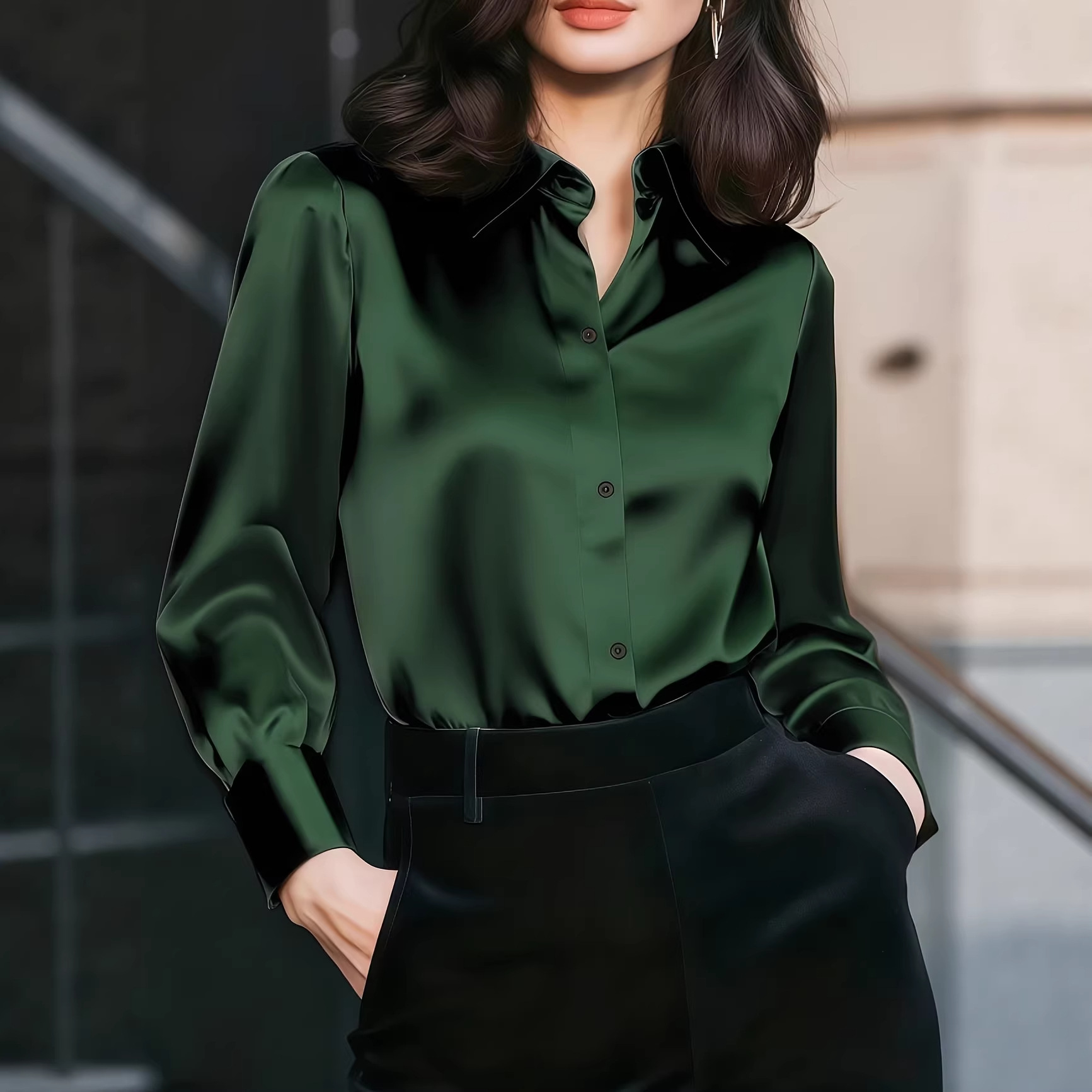 Dames satijnen blouse met reve - Women Formal Wear Office recensie en prijs